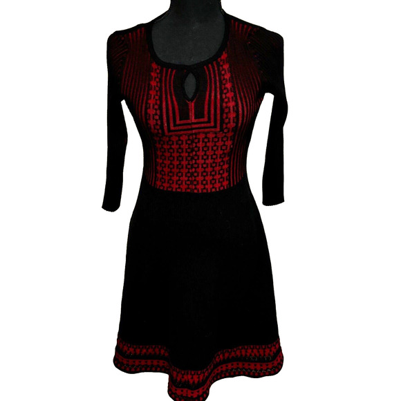 Olive + Oak Dresses & Skirts - Olive & Oak Women Fit Flare knit Midi Dress Black Red Sz S whimsigoth career